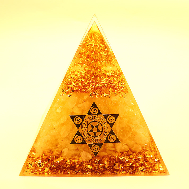 Gold absorbing pyramid, crystal broken stone, drip resin desktop handmade ornament