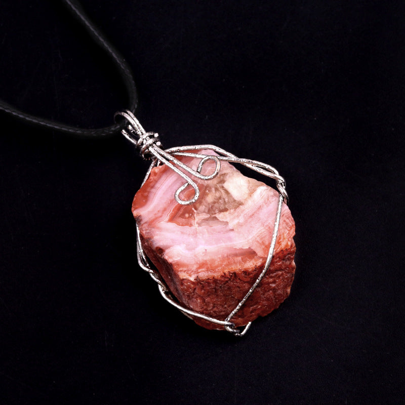 Yellow crystal original stone pendant, pink and white amethyst irregular stone necklace